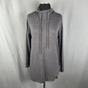 Ginger G Tunic Sweater Womens Small Heather Gray Stretch Cowl Neck High Low Hem